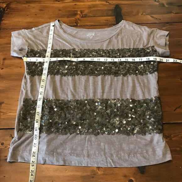 LOFT Womens Top‎ Size Small Light Gray Sequined Striped Short Sleeve NEW - Picture 4 of 7